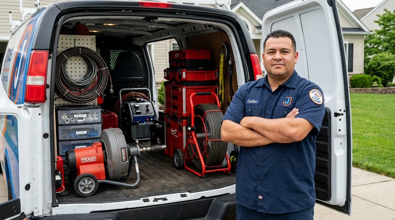 Professional drain cleaning equipment and Johns Plumbing LLC plumber in Round Rock