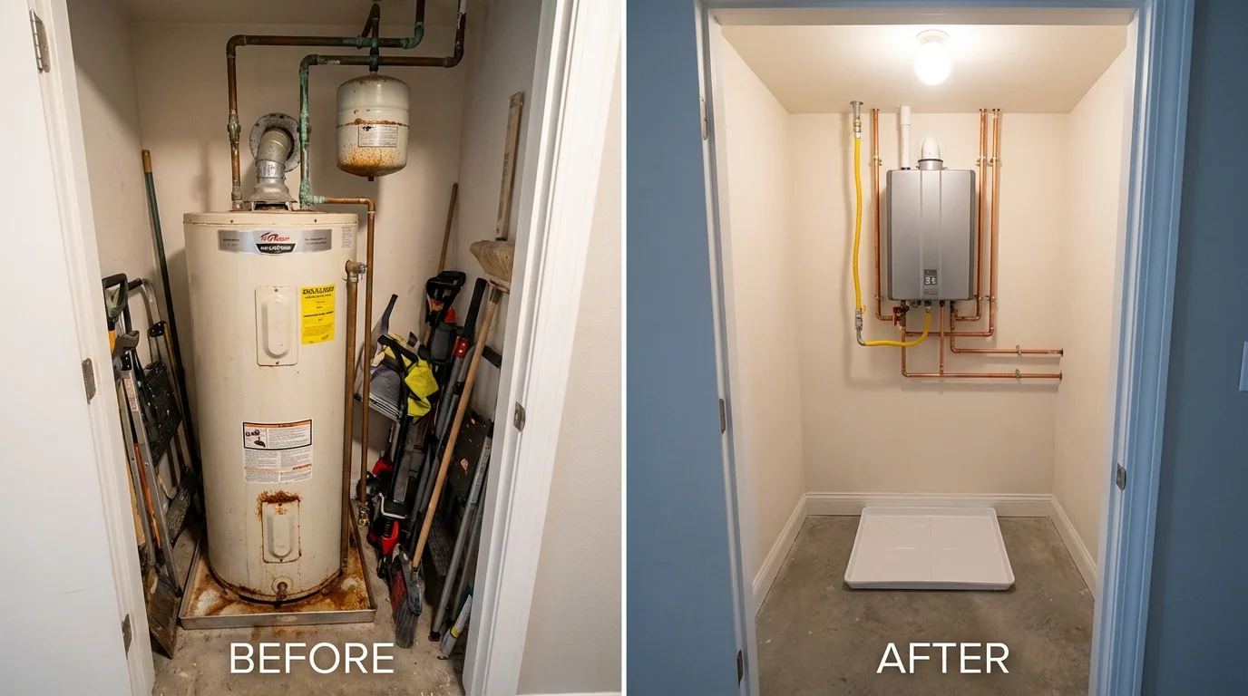 Tank water heater versus wall-mounted tankless unit comparison for Round Rock, TX homeowners